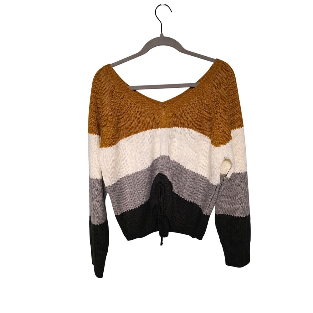 Womens Sweater XL Cropped Fall Cinched Waffle Knit Plus Chic Cozy Core Cute